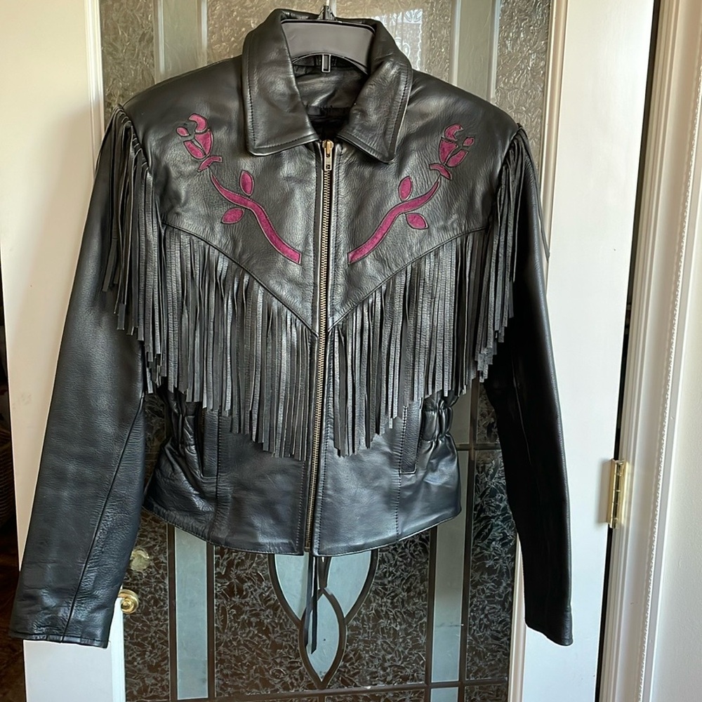Leather Embroidered and Fringed Jacket